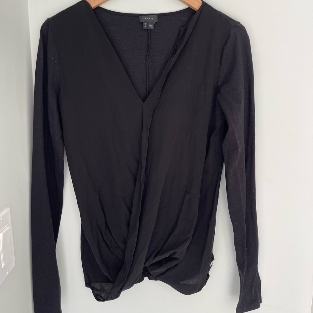 Theory Black V-Neck Blouse Size M
